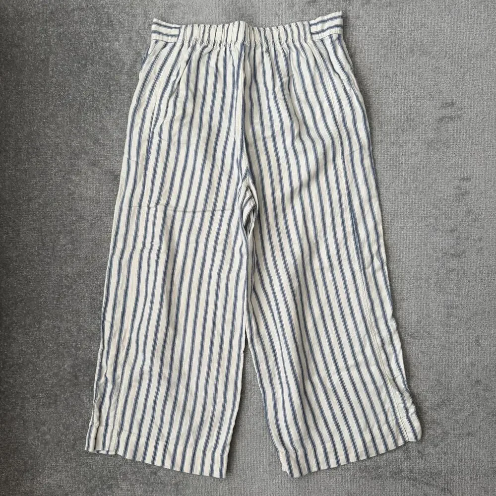 Tahari Pants Womens XL Blue Cream Stripe Linen Blend Wide Leg Cropped High Rise - Picture 9 of 11